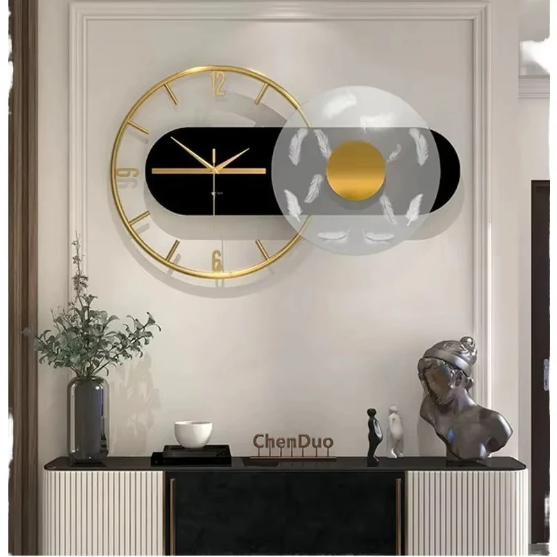 60X36CM Minimalist Feather Design Decorative Unique Metal Frame Modern Wall Clock Silent Customization Retailer Dropshipping DDP