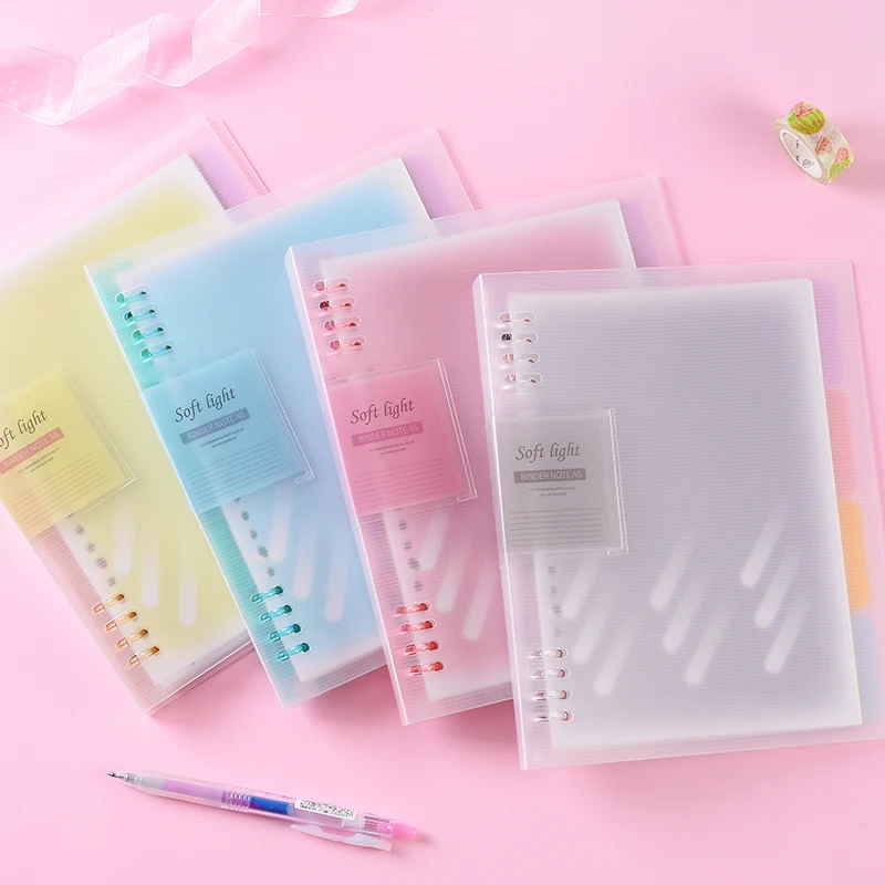 นํากลับมาใช้ใหม่เครื่องเขียน PP Shell หลวม Leaf Book B5 ที่ถอดออกได้ Core Planner 8 แหวนสีนีออน 40 แผ่นที่ถอดออกได้ Binder Notebook