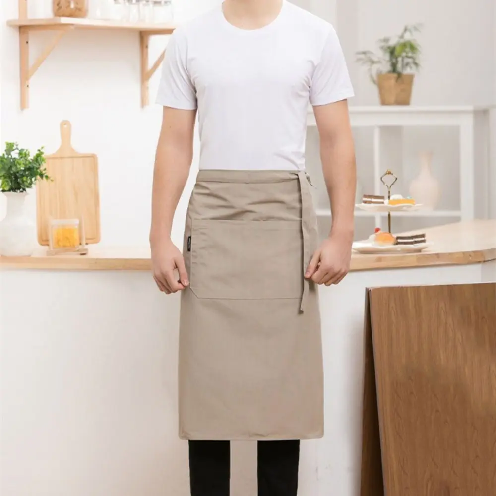 Multi-functional Antifouling Half Apron Adjustable Lace-up Design Chef Uniform Unisex with Pockets Household Work Apron Cafe