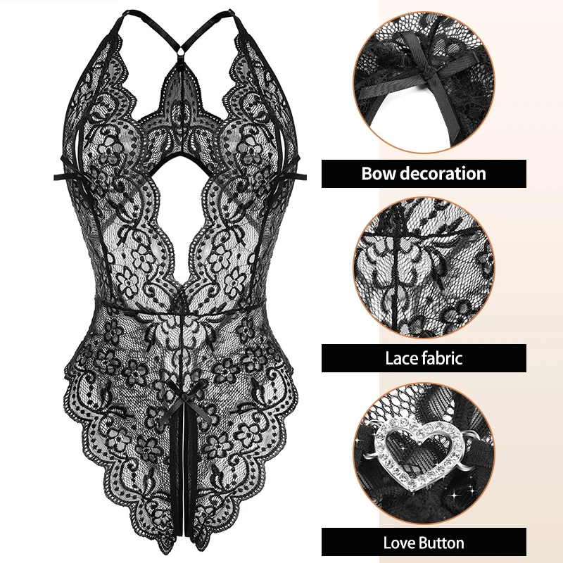 Women Sexy Lace Lingerie Hollow Bra Set Deep V Open Bra Porn Underwear Set Hot Sexy Transparent Bodysuit Dress