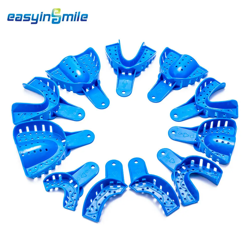 12 pcs Dental Middle/Small Impression Trays Upper/Lower Perforated Plastic Autoclavable Large