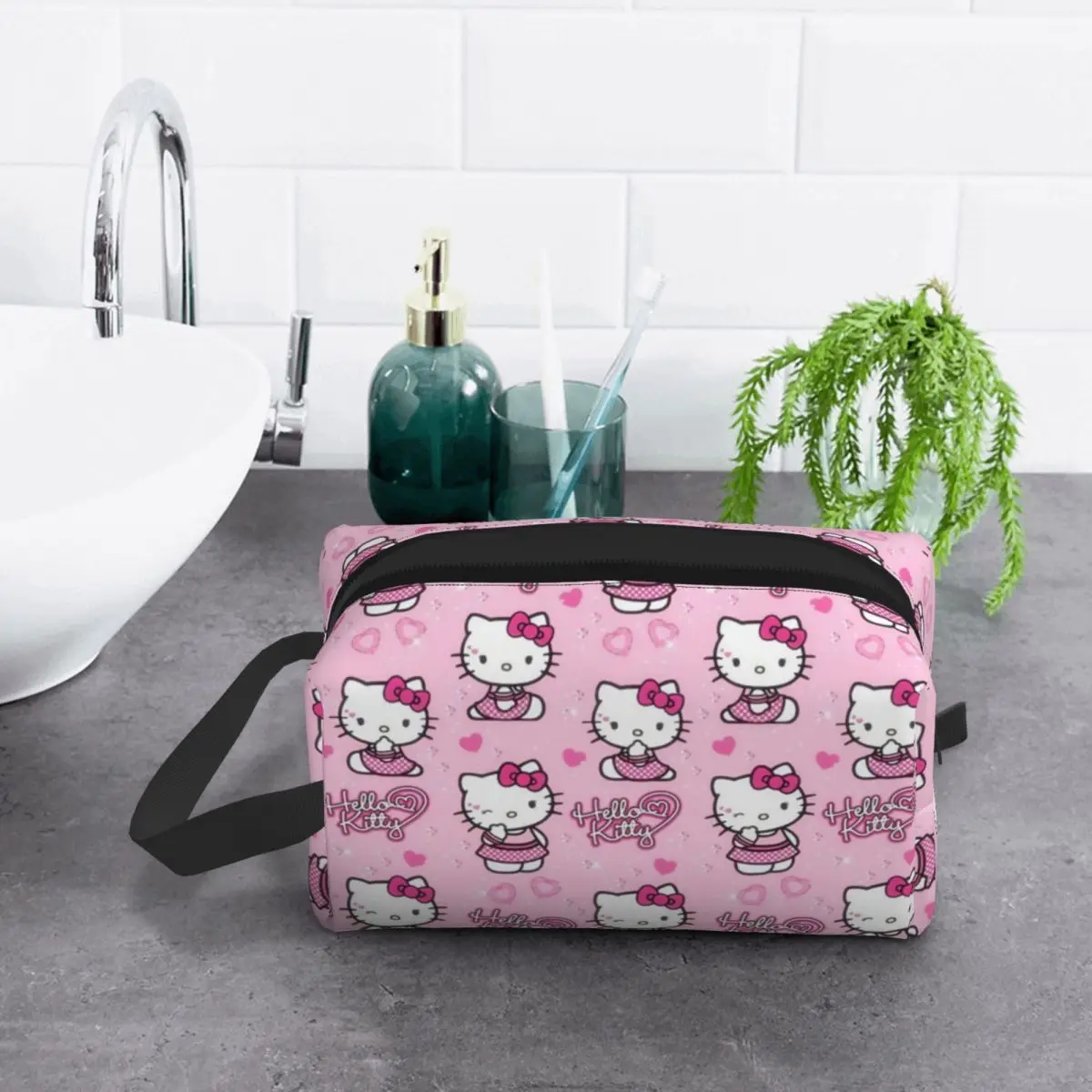 Custom Cute Hello Kitty Manga Cat Travel Toiletry Bag Women Cosmetic Makeup Organizer Beauty Storage Dopp Kit