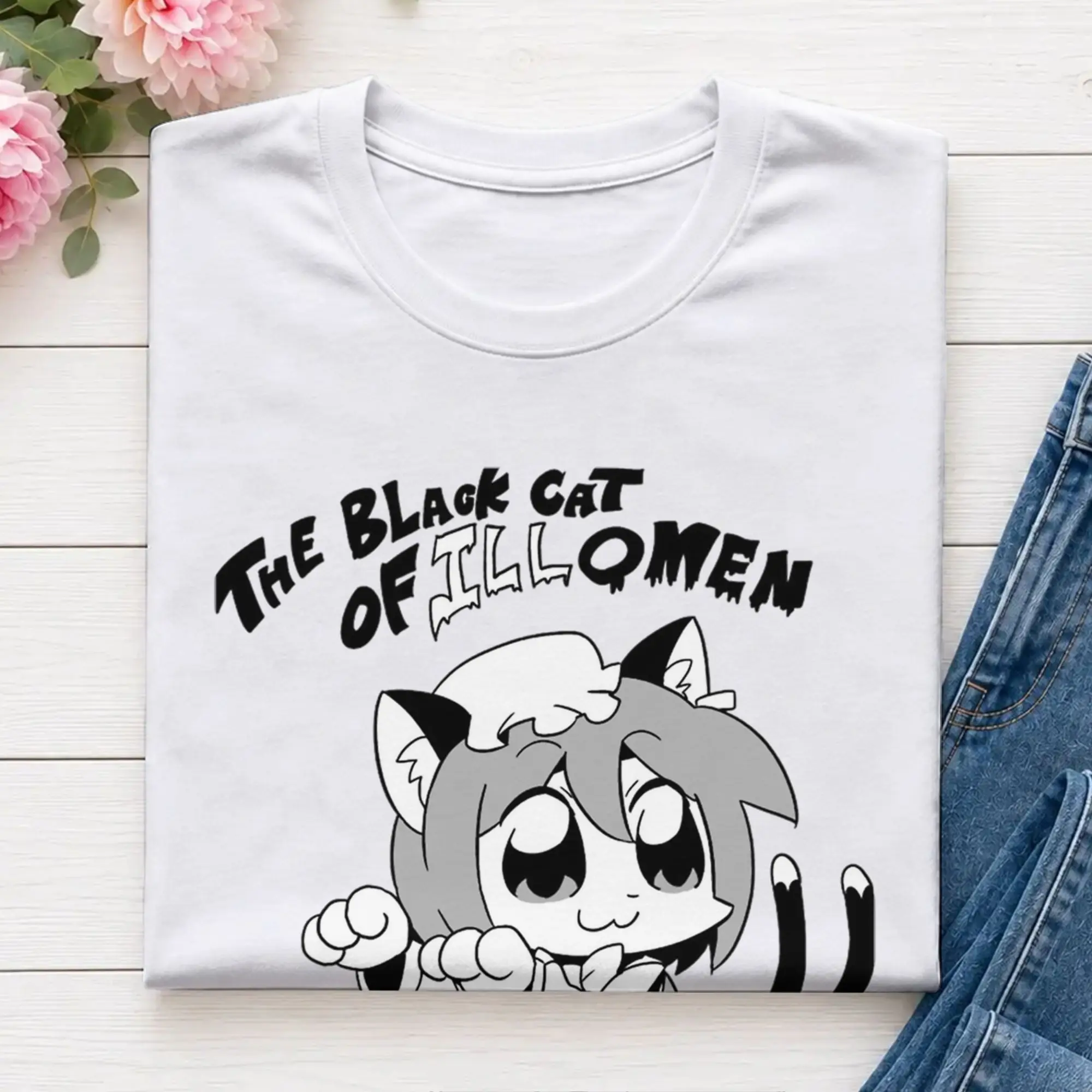 The Black Cat  T Shirt Men 100% Cotton Cool T-Shirt Round Collar Touhou Project Tees Short Sleeve Clothes Plus Size