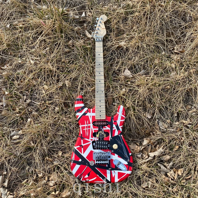 

in stock Edward Eddie Van Halen Heavy Relic Red Franken 5150 Electric Guitar Floyd Rose Tremolo Bridge real reflector beautiful