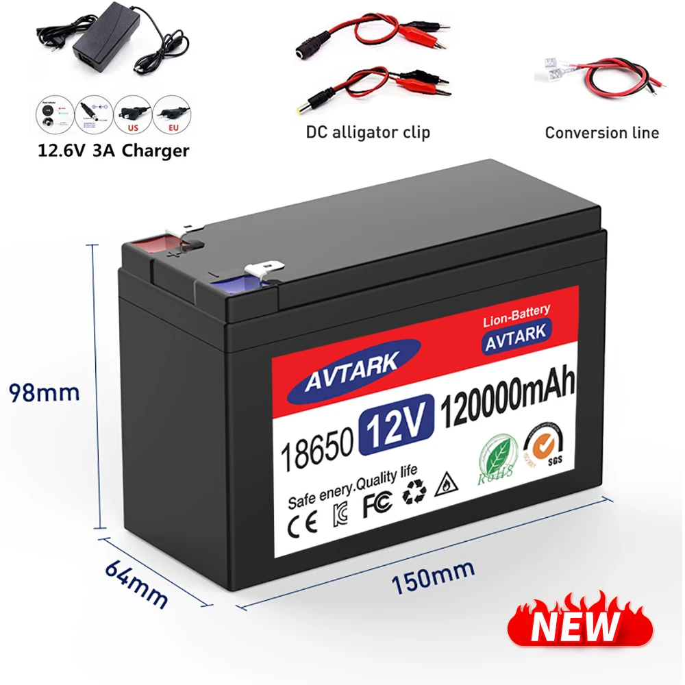 

New 12V 50Ah 65Ah 100Ah 120Ah lithium Battery Pack Lithium Iron Phosphate Batteries Built-in BMS For Solar Boat+12.6V Charger