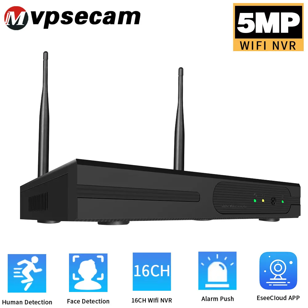 16CH Wifi NVR 5MP Recorder with H265 Technology and Human Detection for Wireless Security System and 8CH Video Recording