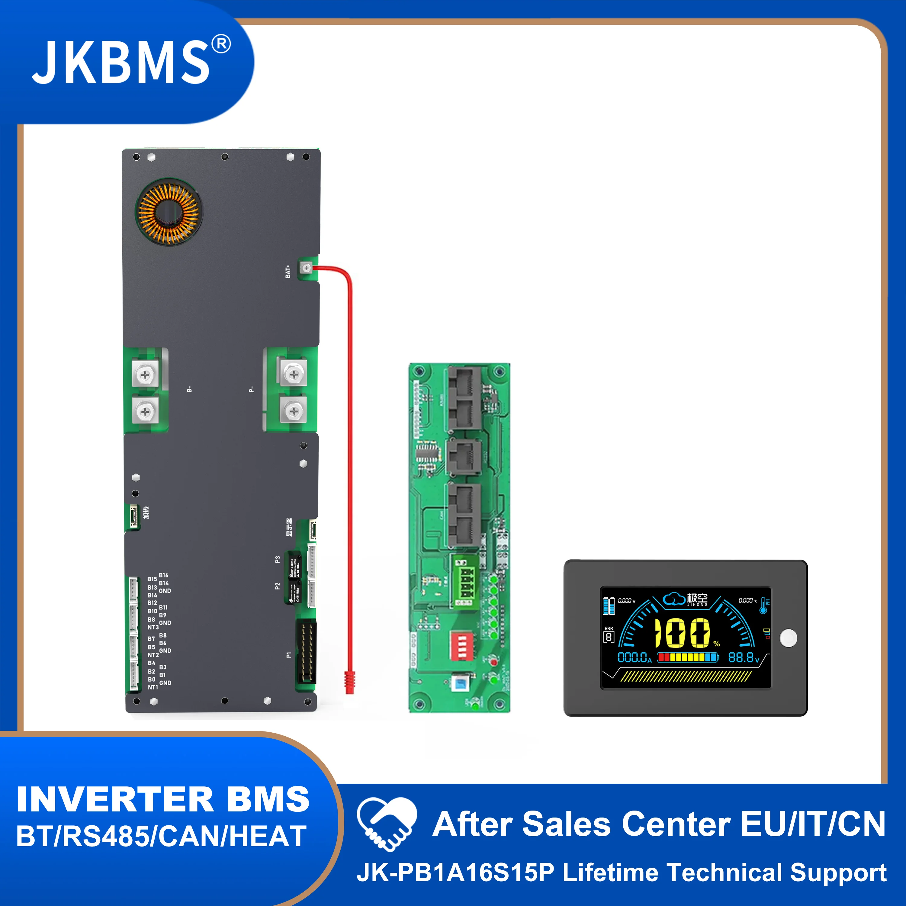 JKBMS 스마트 인버터, PB1A16S15P, BMS 8S-16S, 24V, 48V, 150A, 가족 에너지 저장, Lifepo4, 리튬 이온, LTO, Growatt Deye 인버터