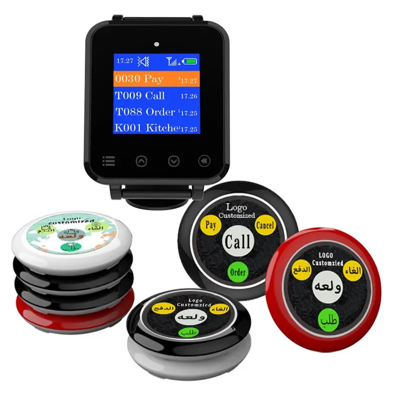 Restaurant Cafe Hotel Room Service Call System Smart Wireless Wrist Watch Pager Receiver With Call Buttons