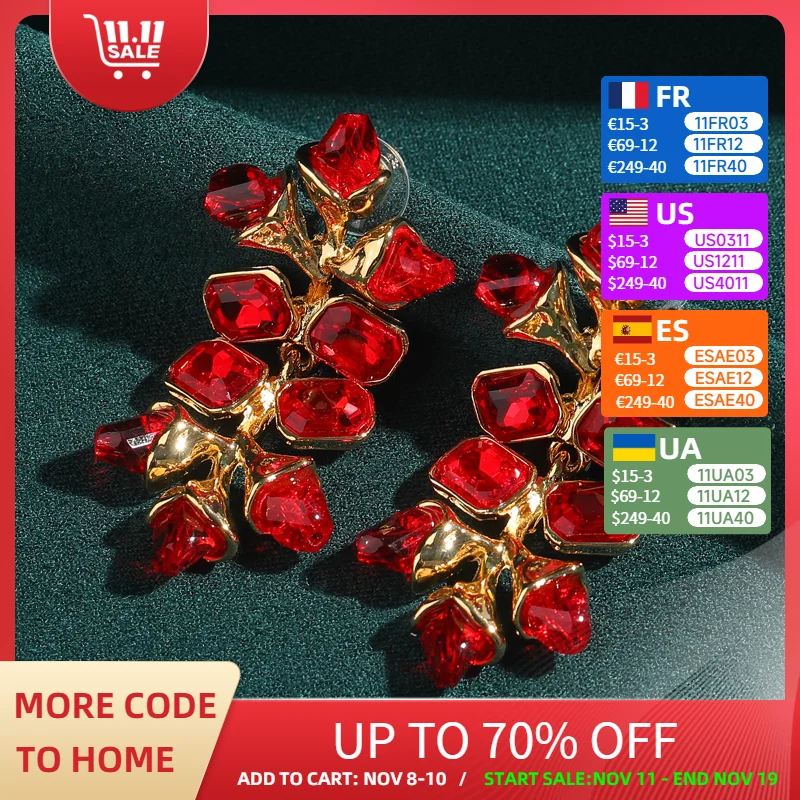 

Vintage Large Red Crystal Drop Earrings Leaf Fashion Bright Luxury Quality Jewelry Elegant Accessories Woma Gift 2025 Trendy