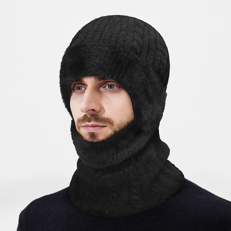 Knitted Balaclava Hat Thick Fleece Lined Ear Face Neck Warmer Windproof Thermal Beanie Hat Outdoor Weather Full Head Headwear