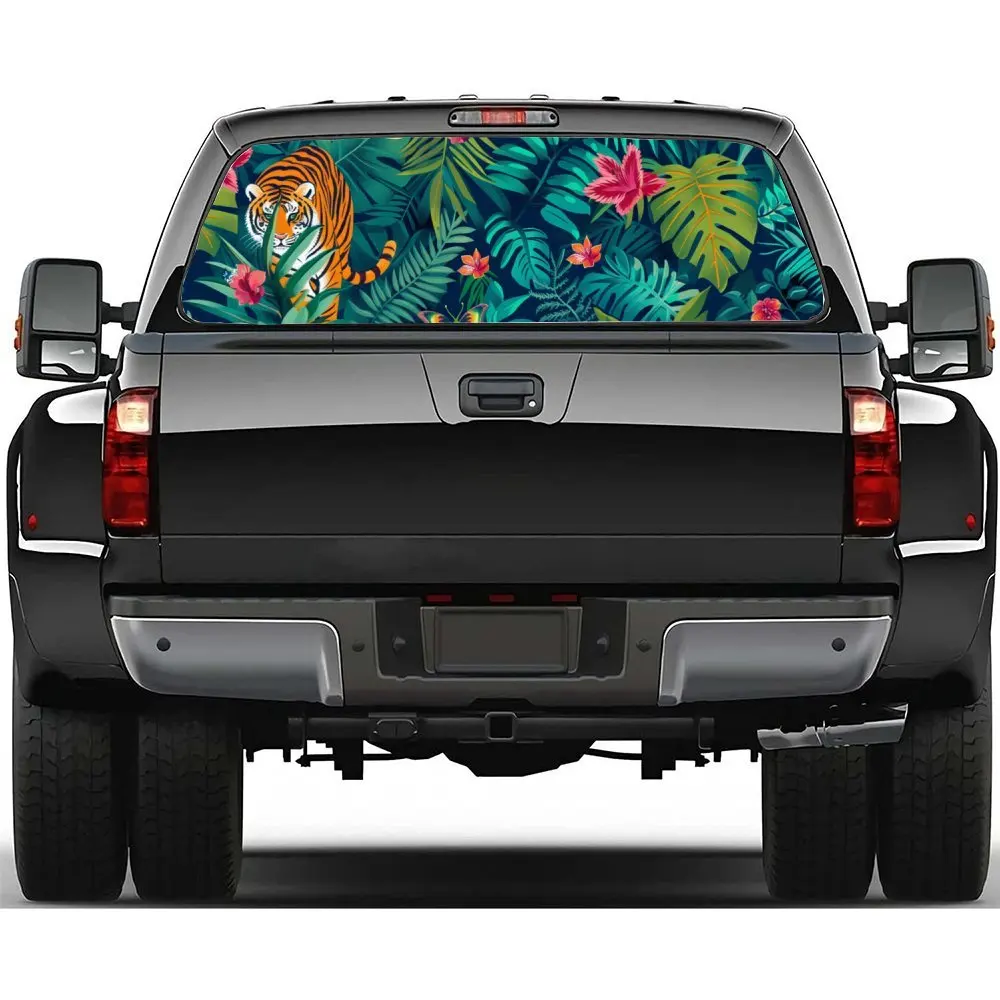 

Tropical Rainforest and Tigers Car Accessories Rear Windshield Sticker, Truck Window See Through Perforated Window Car Vinyl Wra