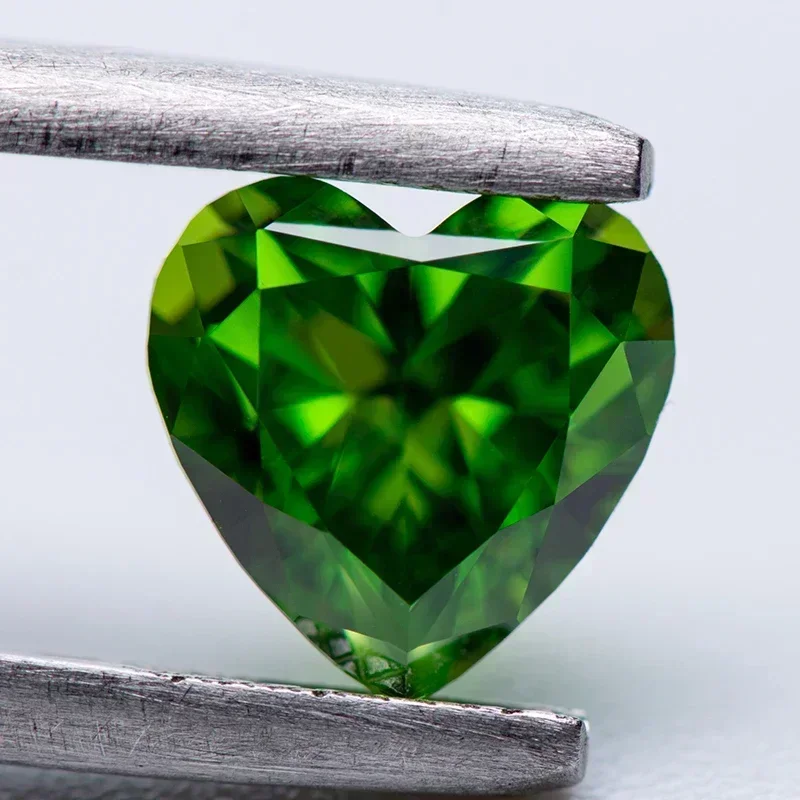 

Hot Sell TOP Cubic Zirconia Wholesale No Certificate Crushed Ice Cut Heart Shape Fancy Green Color Charms Beads for Diy Jewelry