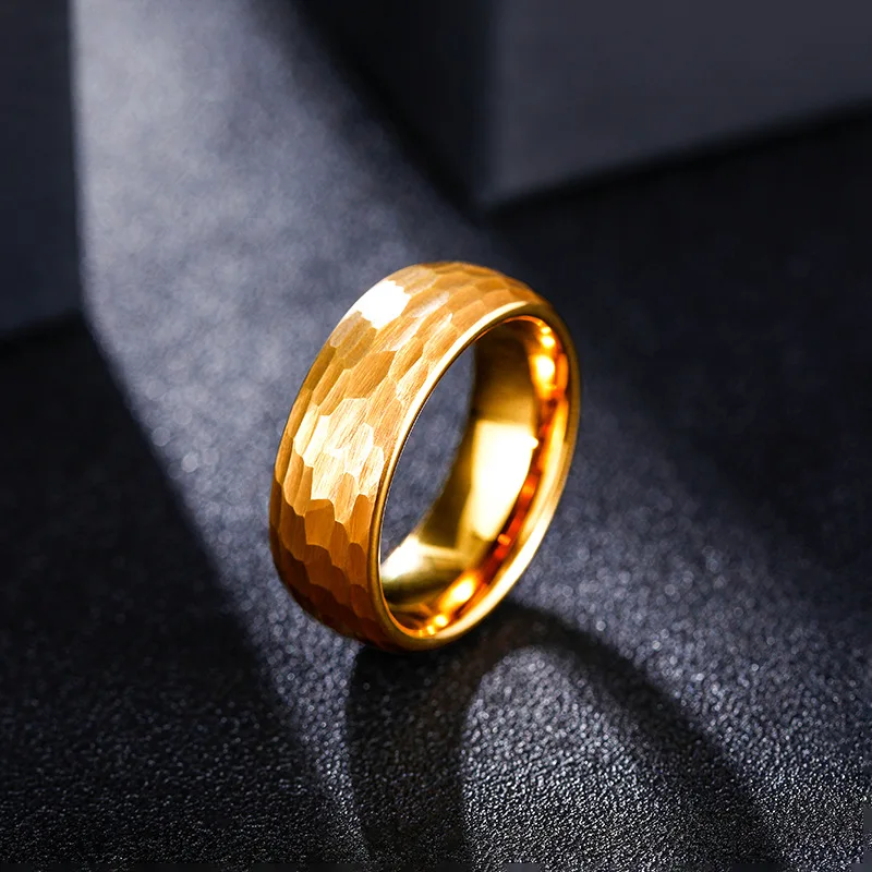 Hammered Multi-faceted Titanium Rings For Men Women Black Brushed Stainless Steel Couple Ring Wedding Engagement Jewelry view 2