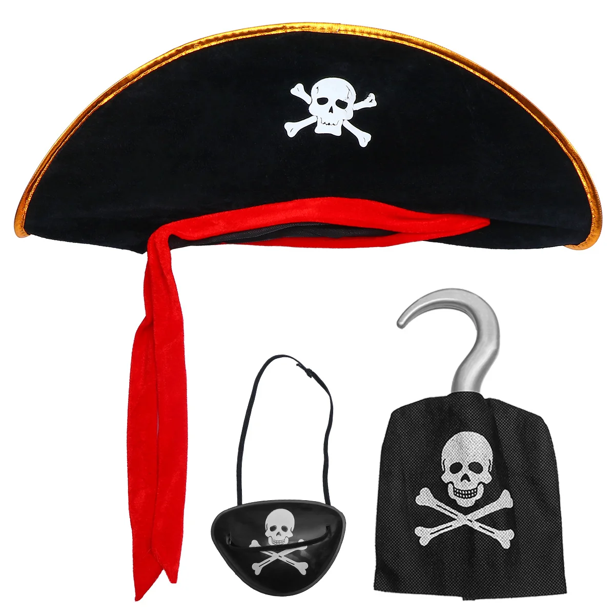 3pcs Pirate Hat Set Black Halloween Cosplay Accessories For Party Costume Props Skull Design Unisex Lightweight