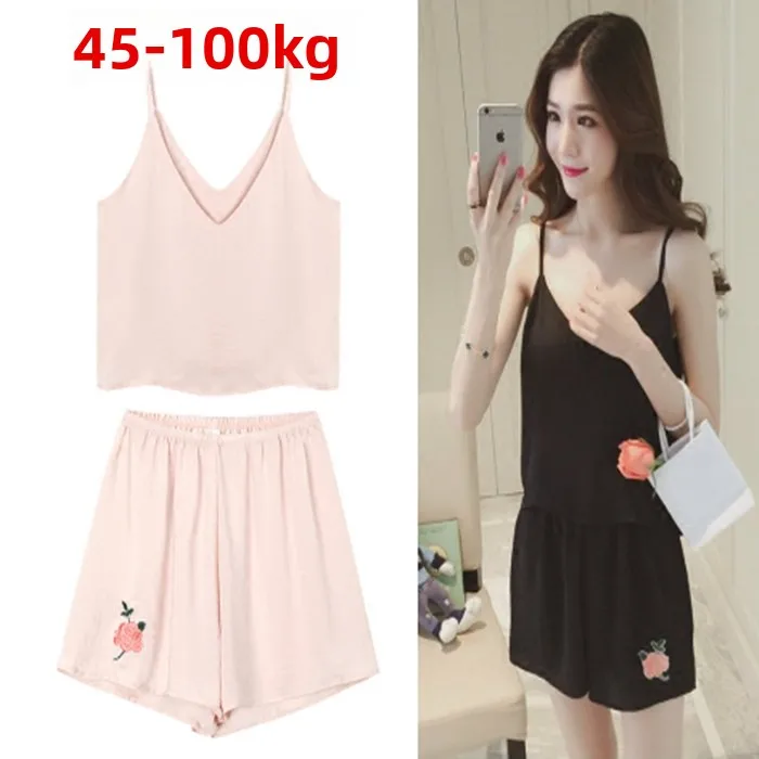 

plus Size Women's Spwear Set Sexy Pure Desire Sle Tank Top And ort Pants Two-Piece Set for Plump Sister 200 Pou Trendy