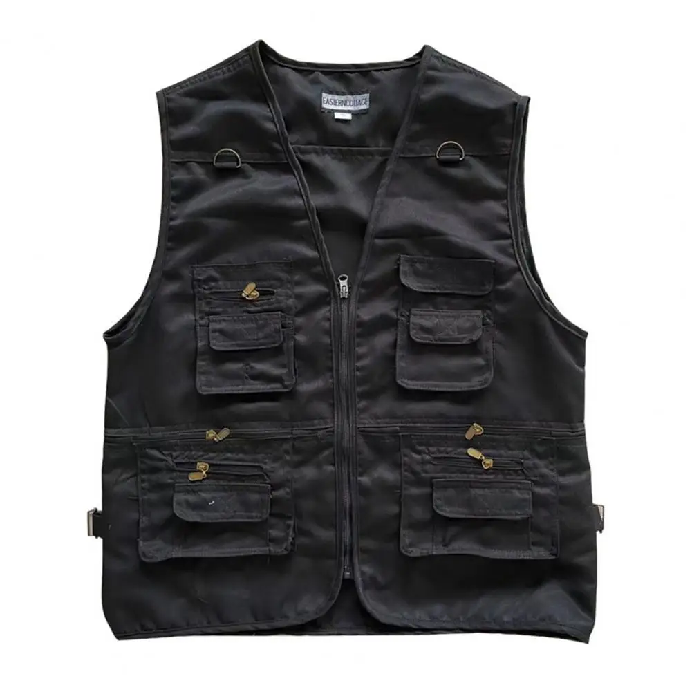 

Men Multi Pockets Vest Coat Summer V-neck Sleeveless Zipper Placket Cargo Waistcoat Outdoor Photograph Loose Baggy Waistcoat