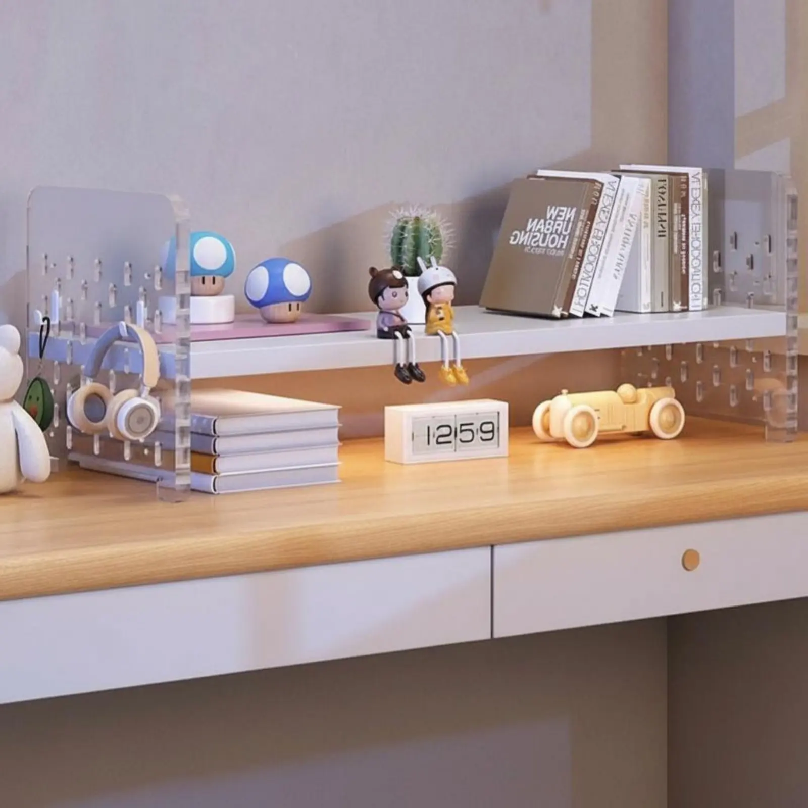 

Multi-Tier Pegboard Shelf Space Saving Desk Hutch with Pegboard Transparent Design Versatile Hanging Choices