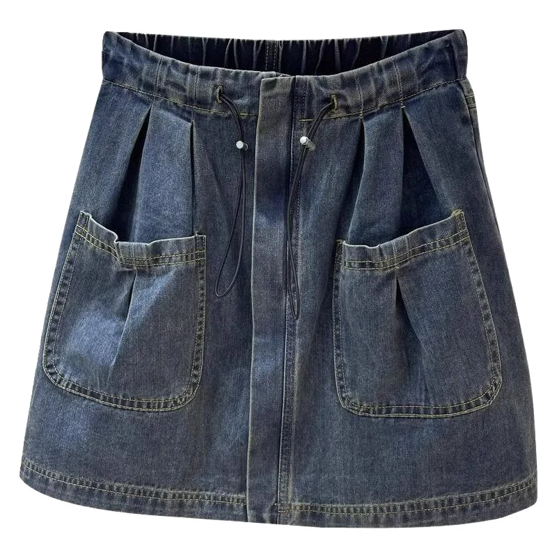 Korean retro denim skirt women's summer high waist hip covering thin word skirt mini skirt slim fit  harajuku women