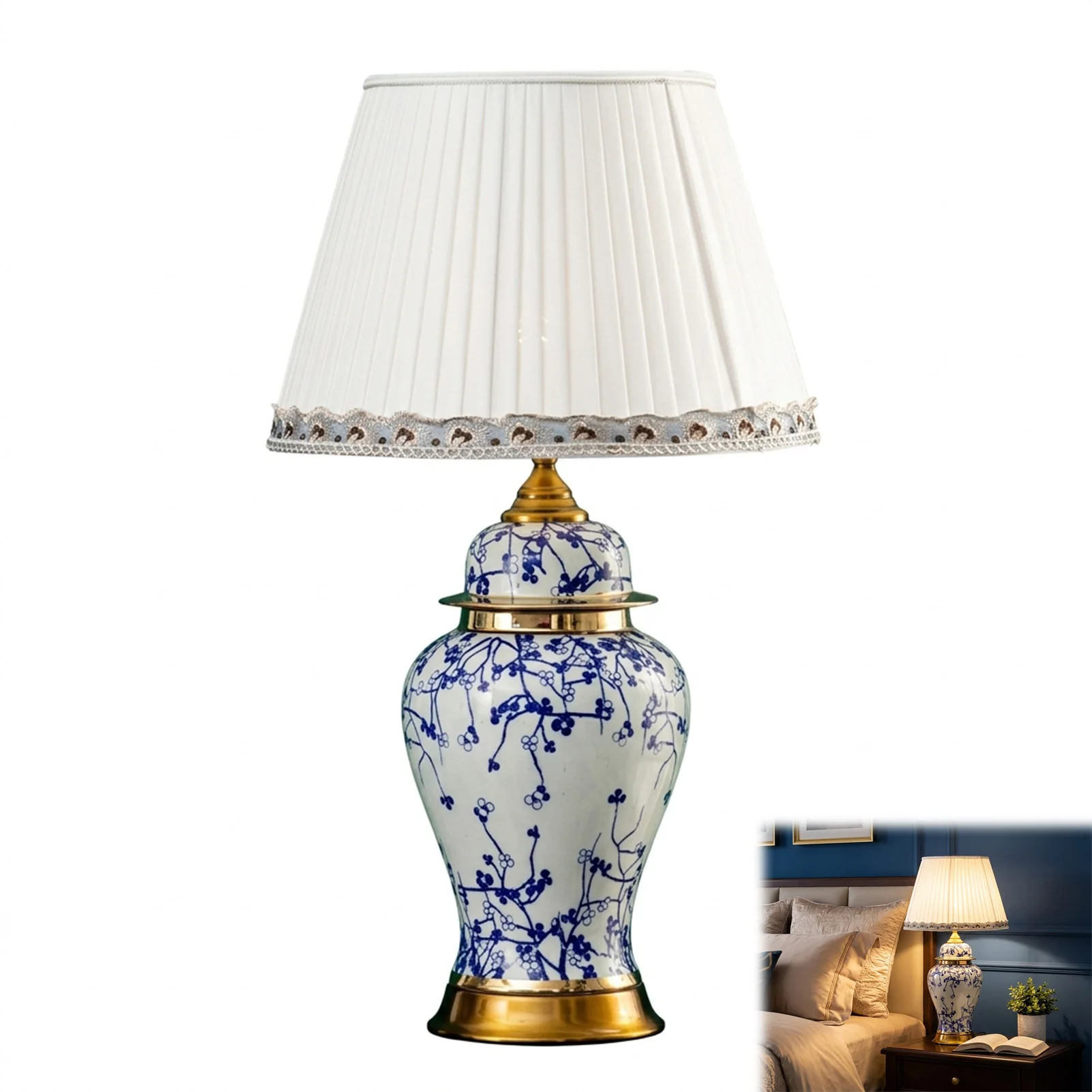 Chinese Ceramic Table Lamp With Dimming Function For Bedroom Living Room Hotel Decoration