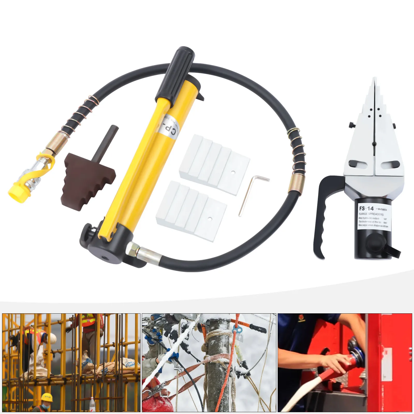 FS-14 Hydraulic Flange Spreader, Industrial Flange Separator Tool, 14-Ton Manual Pump, 81mm Max Separation with Stepped Block ﻿