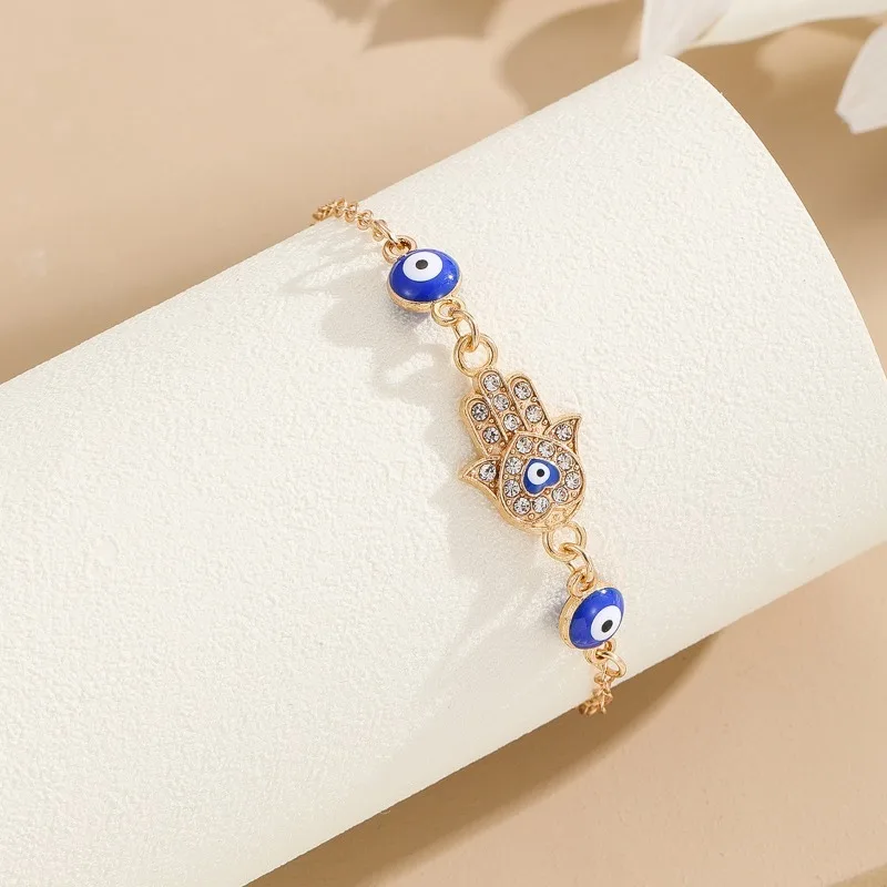 Jewelry Trend Fashionable  Blue Evil Eye Bracelet For Women Gold Color  Adjustable Lucky Chain Zircon Bracelet Jewelry Accessory