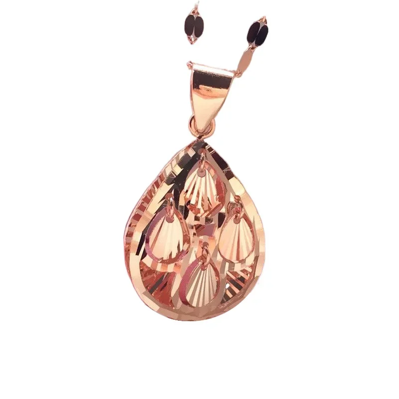 585 Purple Gold Shining Swayings Flower Piece Water Drop Pendant Classic Necklace with Plated 14K Rose Gold Jewelry gift