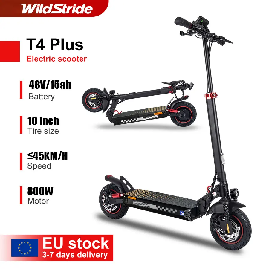 Wildstride Elektrische Scooter 800w 48v/15ah 40-60km Bereik 45km/u Snelheid 10 Inch Off-Road Banden Opvouwbaar Volwassenen E-scooter App T4plus