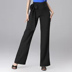 Modem Dancing Pants Hundred Fashion Wide Leg Latin Dance Pants Women Draped Feeling High Waist Straight Pants Women Thin Clothes