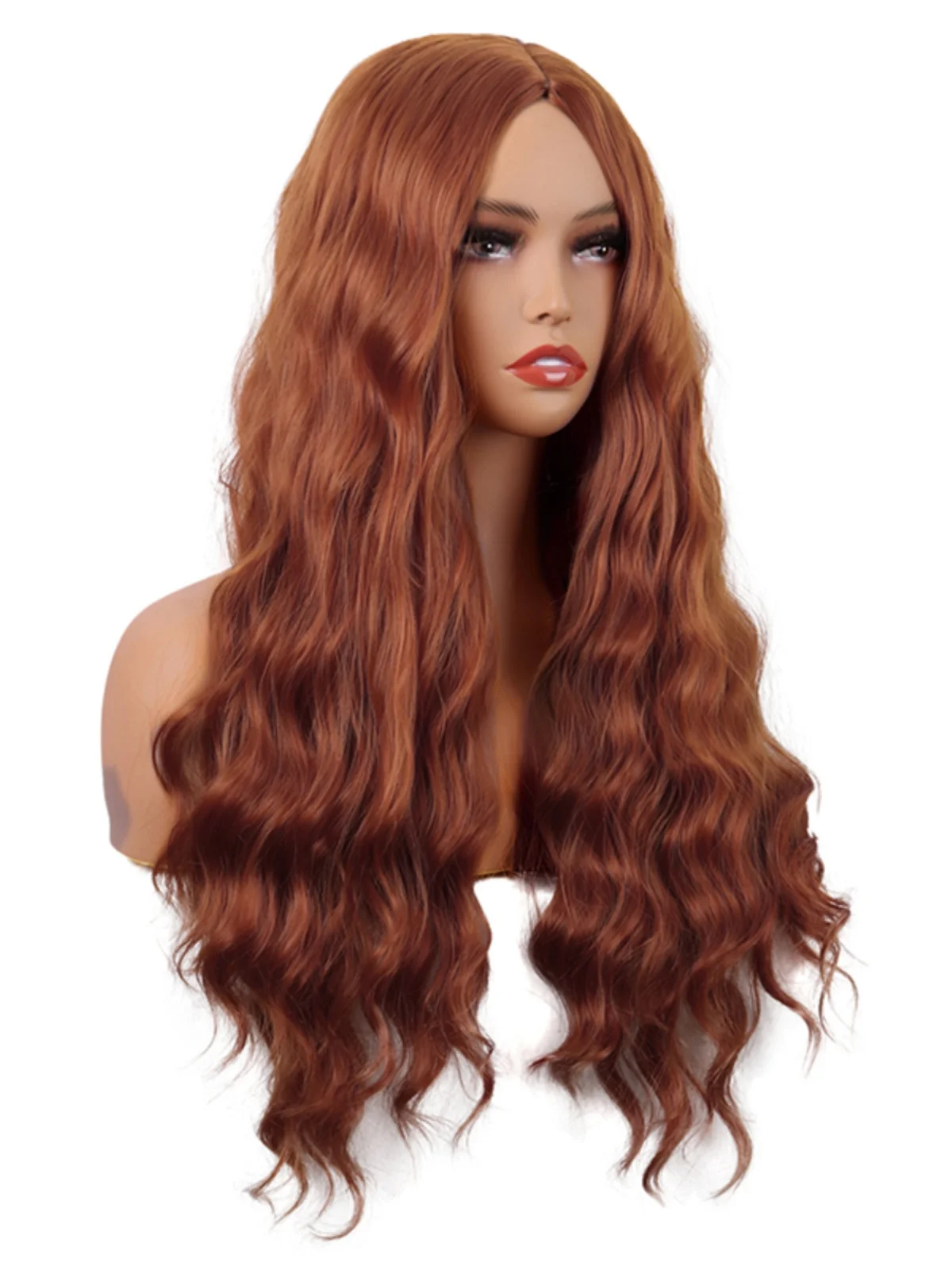 Cos Wig Female Long Hair Anime Fluffy Chocolate Ginger Orange Curly Mid-Length Full-Head