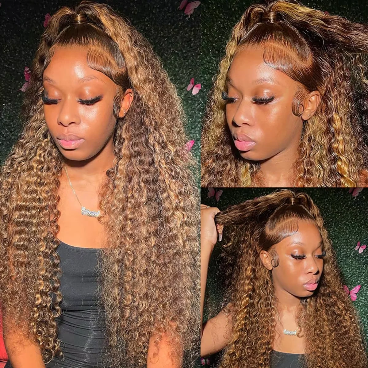 

30 34 Inch Highlight Ombre Human Hair Wigs Curly Deep Wave Wig 13x6 Hd Lace Front Wigs 4/27 Colored Wigs Curly Transparent Lace