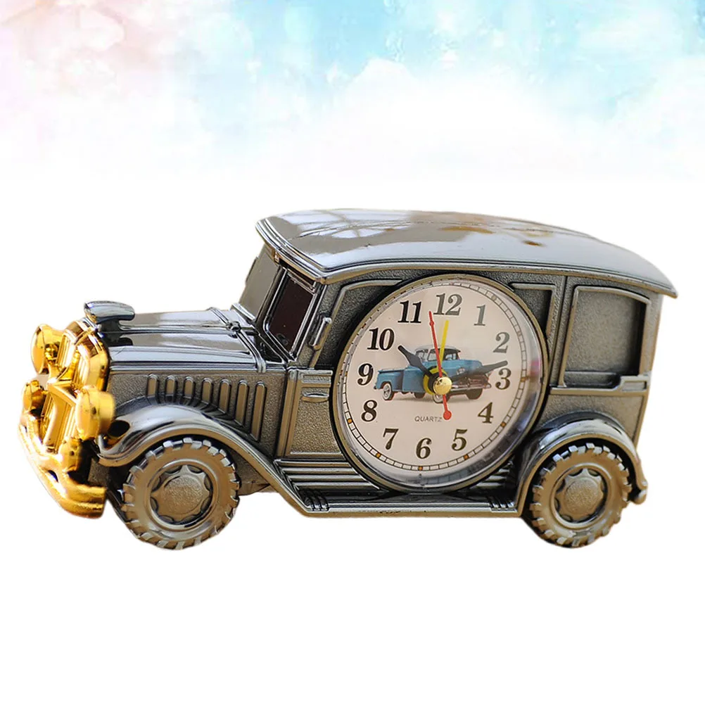 

1Pcs Classic Car Shape Alarm Clock Black Silver Retro Desktop Bedside Clock Silent Moving Home Office Decor
