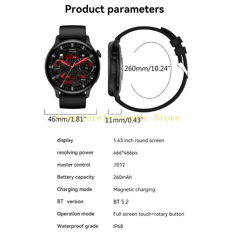 G8DB 스마트 시계, HK85 피트니스 트래커 방수, 모니터 단계 칼로리 카운터, 1.43인치 화면 스마트워치 피트니스 시계