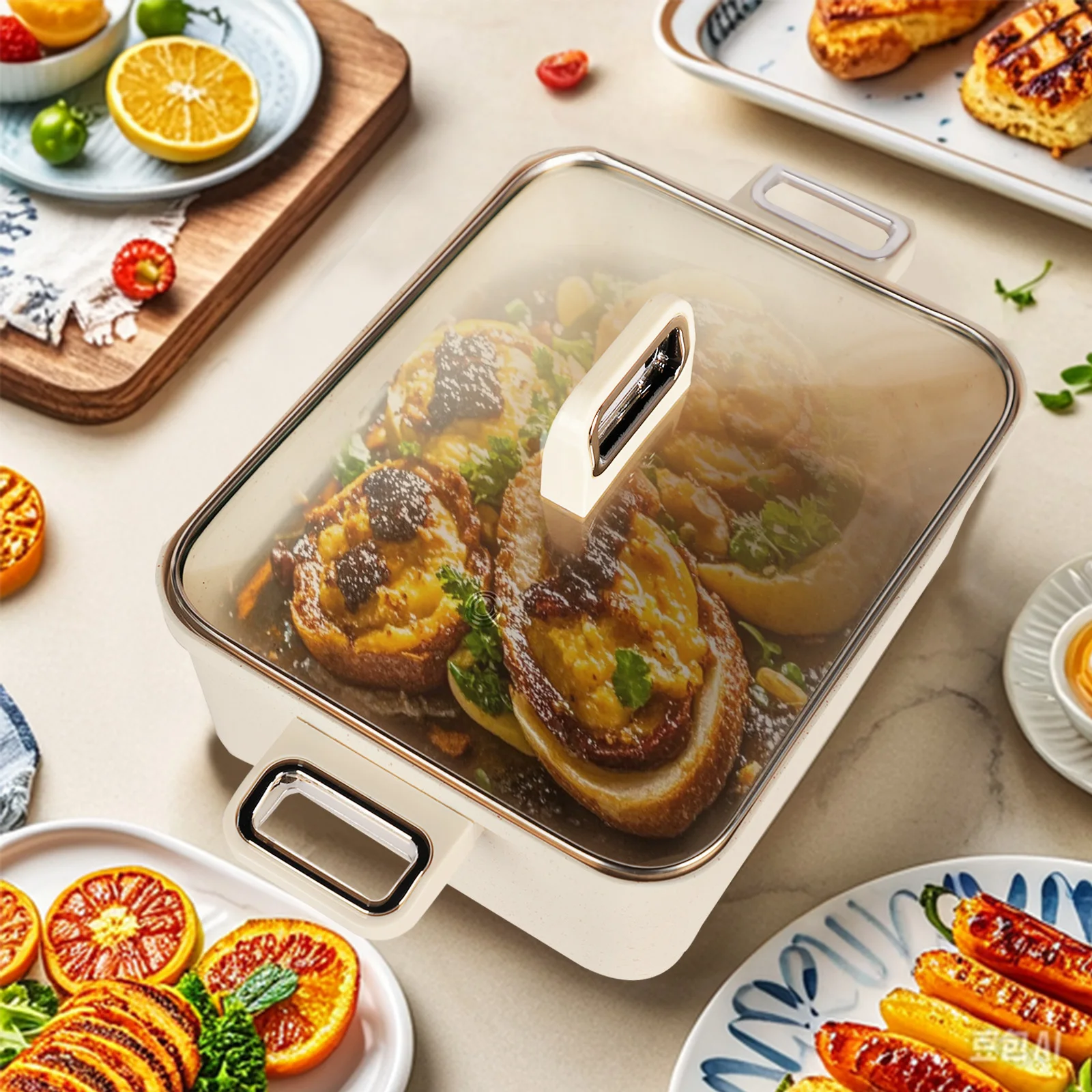 

Dual Side Electric Grill Pan Hot Pot Smokeless Grill 4L Detachable PTFE Coating Adjustable Thermostat Control For Outdoor Use