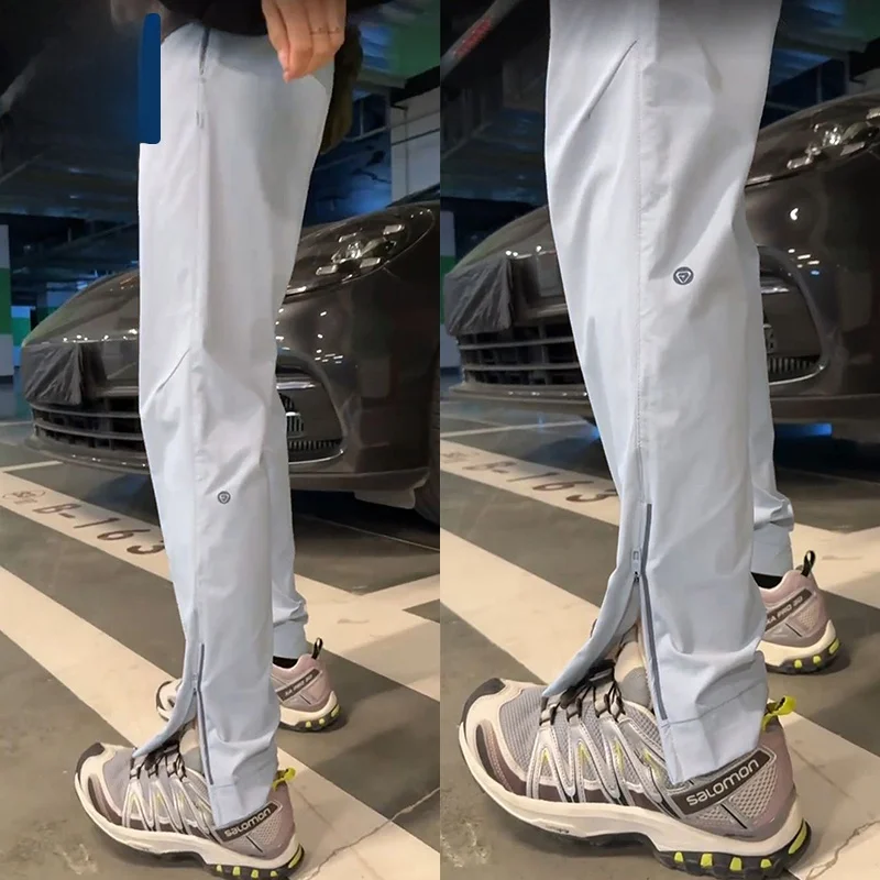 

Men's Thiened Autumn Winter Casual Pants Zipper Outdoor Sports High Elastic Qui Dry Slimming Versatile Straight Leg Pants