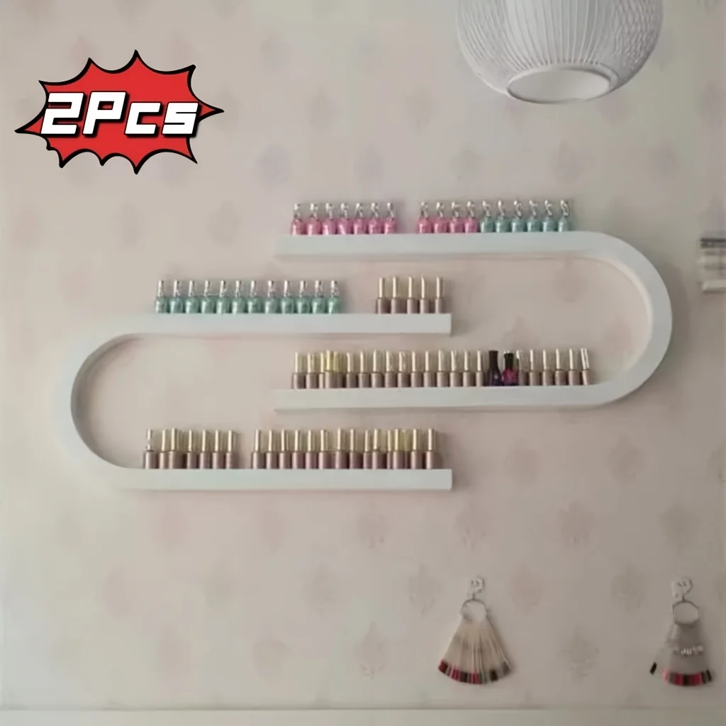 2-Piece U-Shaped European-Style Wall-Mounted Nail Polish Display Rack for Nail Salons; Perfume, Nail Polish