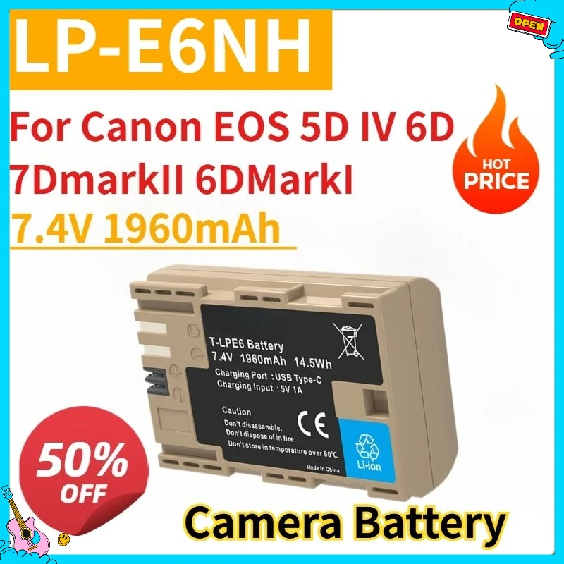 

New Camera Battery LP-E6NH 7.4V 1960mAh with Type-C Input For Canon EOS 5D IV 6D 7DmarkII 6DMarkII 5DMarkII R6 90D 60D 70D 80D
