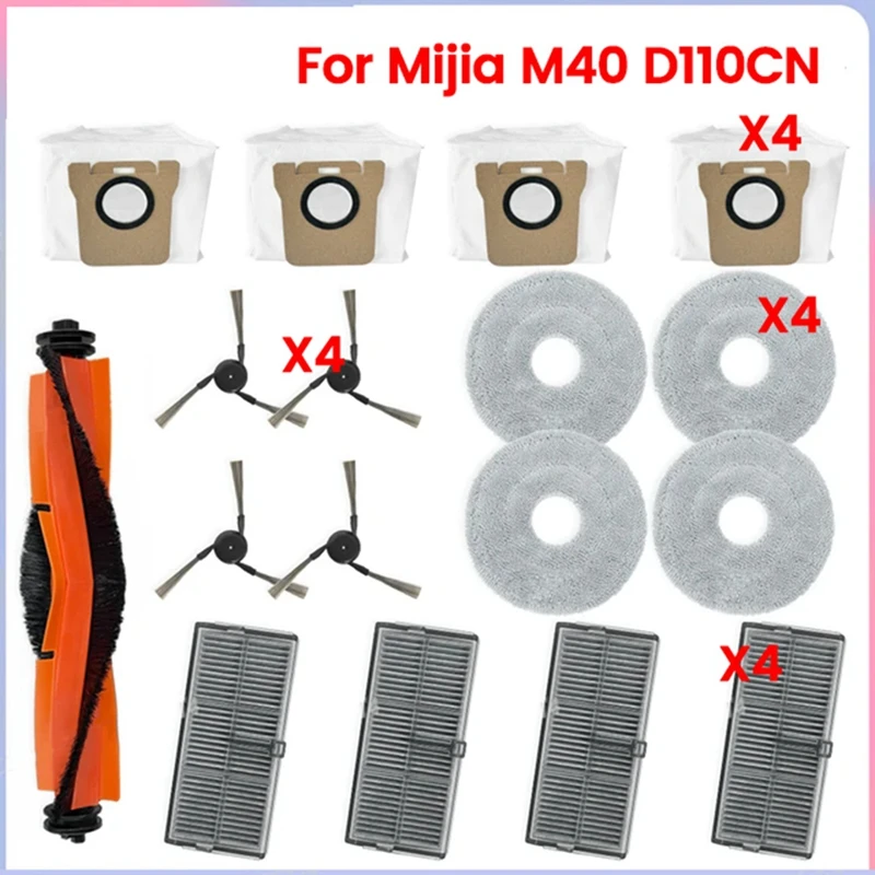 HLZS-For Xiaomi Mijia M40 D110CN Vacuum Parts Main Roller Side Brush Hepa Filter Mop Cloth Dust Bags Accessories