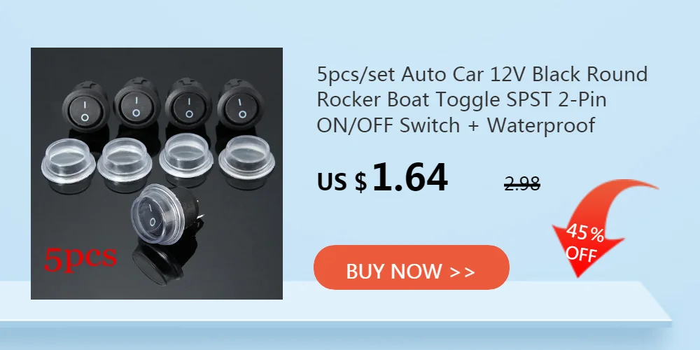 5pcs/set Auto Car 12V Black Round Rocker Boat Toggle SPST 2-Pin ON/OFF Switch + Waterproof Cover Car Accessories