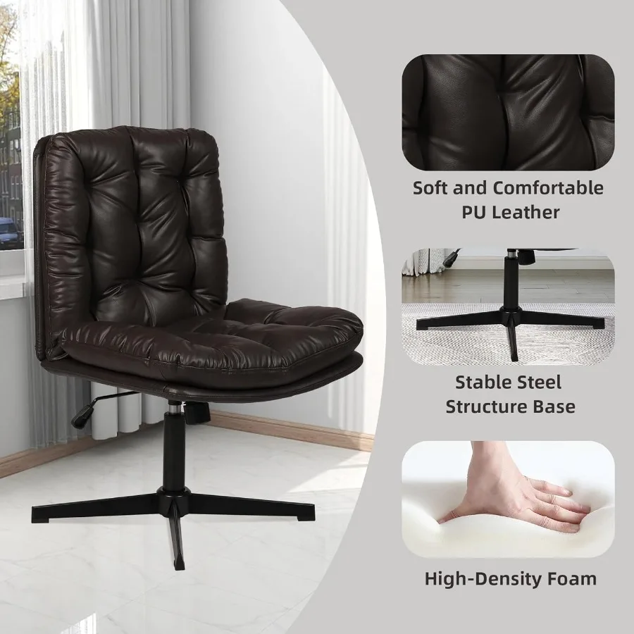 كرسي مكتب منزلي دوار بدون ذراع قابل للتعديل مع تصميم متقاطع على شكل حرف L ودعم قطني مثالي للمساحات الصغيرة #5