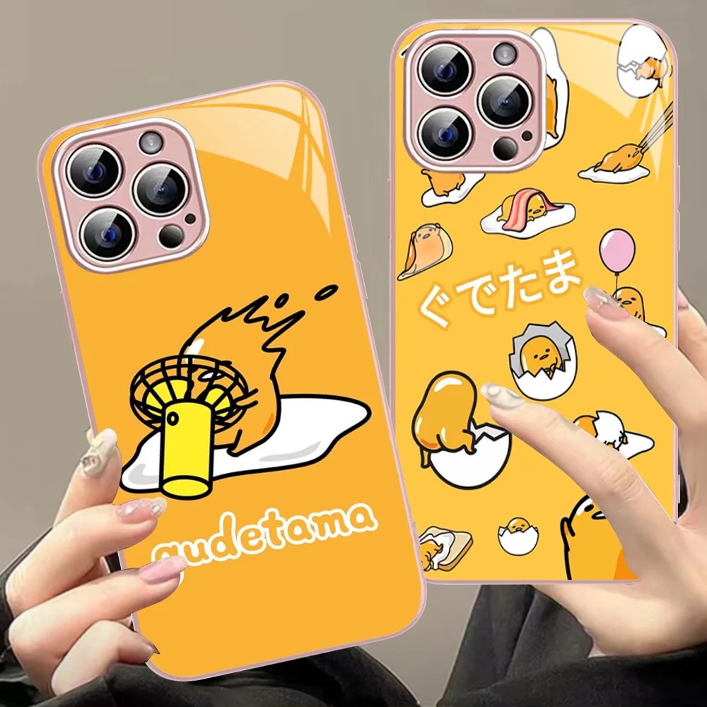 Yellow Lazy Egg G-Gudetamas Phone Case For IPhone 14 13 12 Mini 11 Pro XS Max X XR 14 Plus Tempered Glass Cover