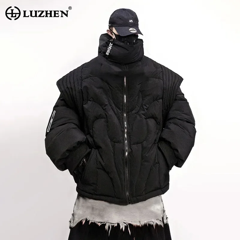 LUZHEN 2025 Winter Stylish Hip-Hop Streetwear Loose Stand Collar Padded Coat Men's Original Splicing Sleeve Parka Jacket JY5278