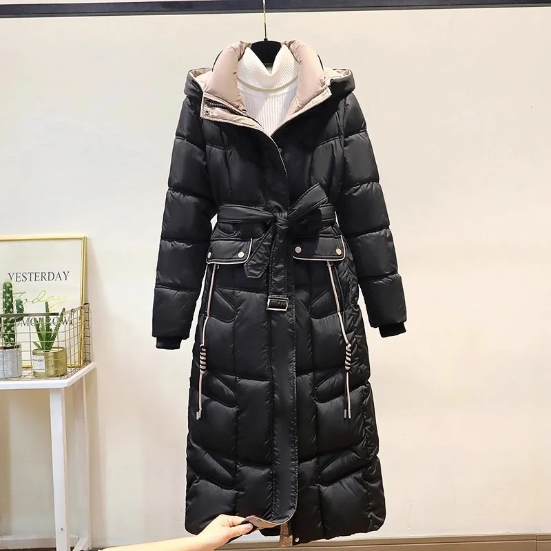 2025 hiver à capuche épais pardessus grande taille taille ample mi longue doudoune en coton femmes élégant mince Parkas manteau w1311
