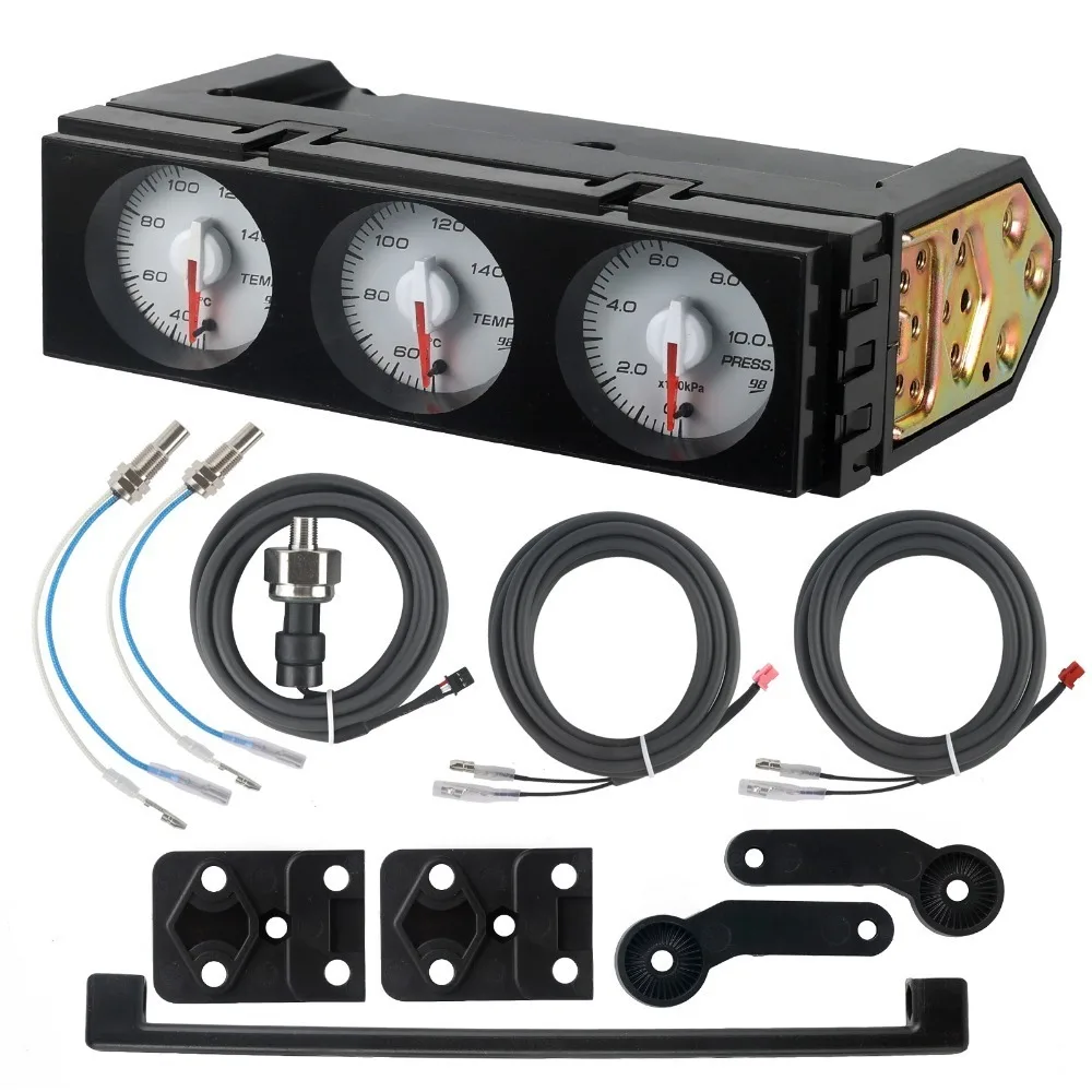 Auto Gauge Water Temperature Oil Temperature Oil Pressure Triple Continuous Meter 10 Background Light Colors Available