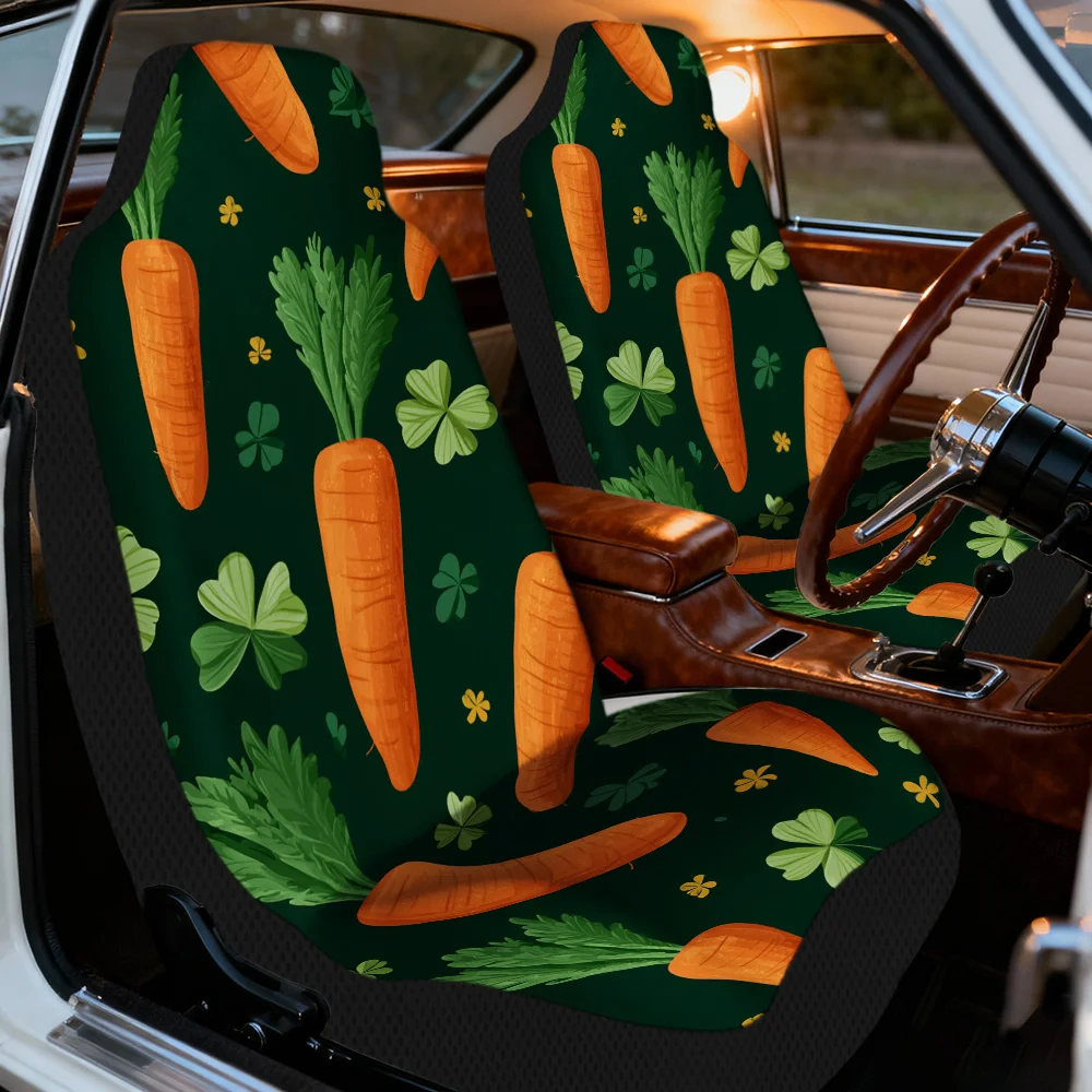 2pcs, Trendy Carrot Clover Delight Print Front Seat Covers, Enhances Car Interior With Front Seat Makeover, Simple To Use For Ev