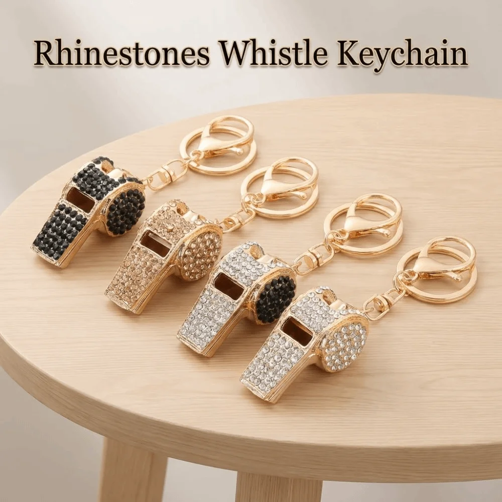 

Luxury Rhinestones Whistle Keychain Creative Waterproof Metal Whistle Key Chain Blingbling Fashion Referee Whistle
