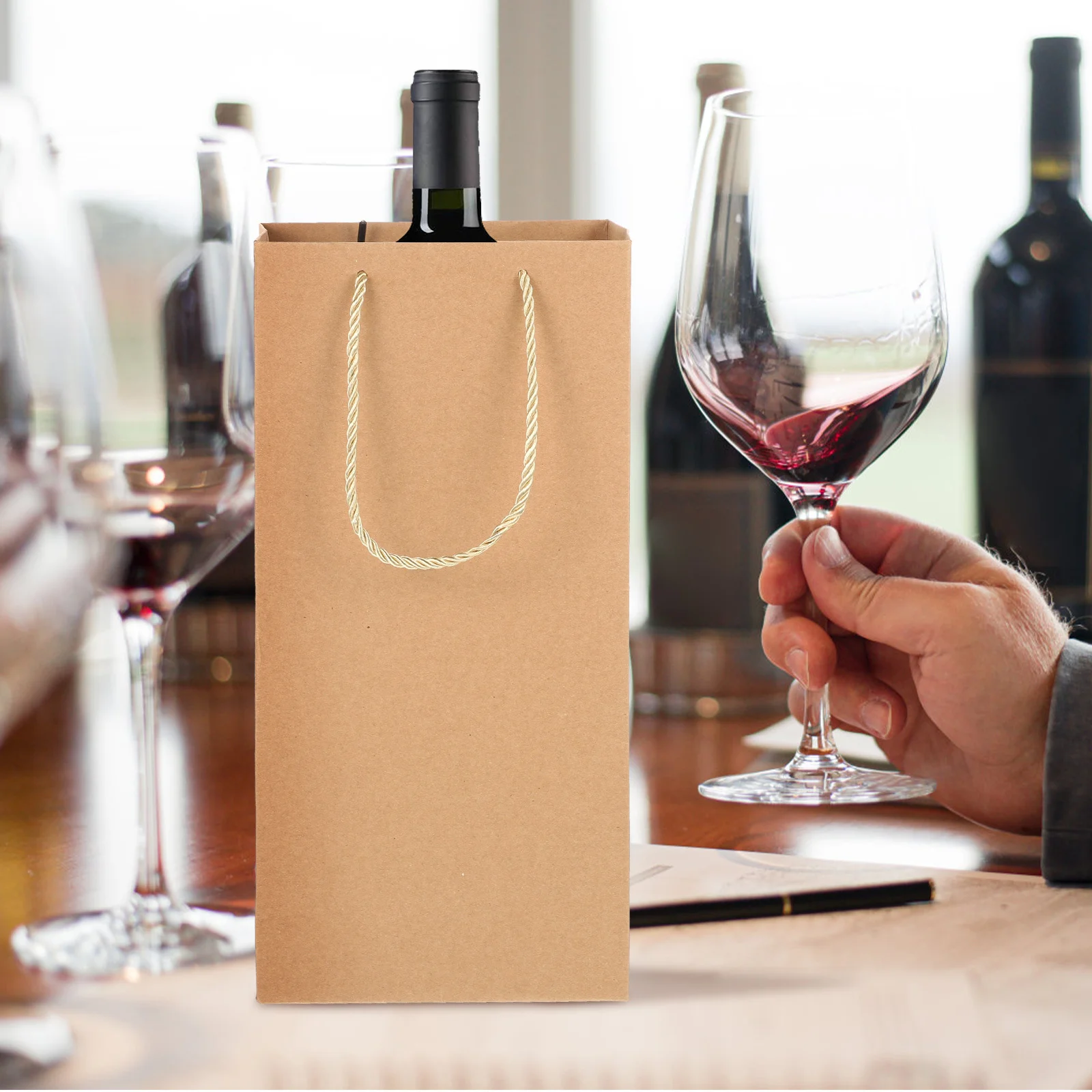 

10Pcs Red Wine Wine Bottle Gift Bags Kraft Paper Portable Wrapping Bags for Holidays Party Celebration