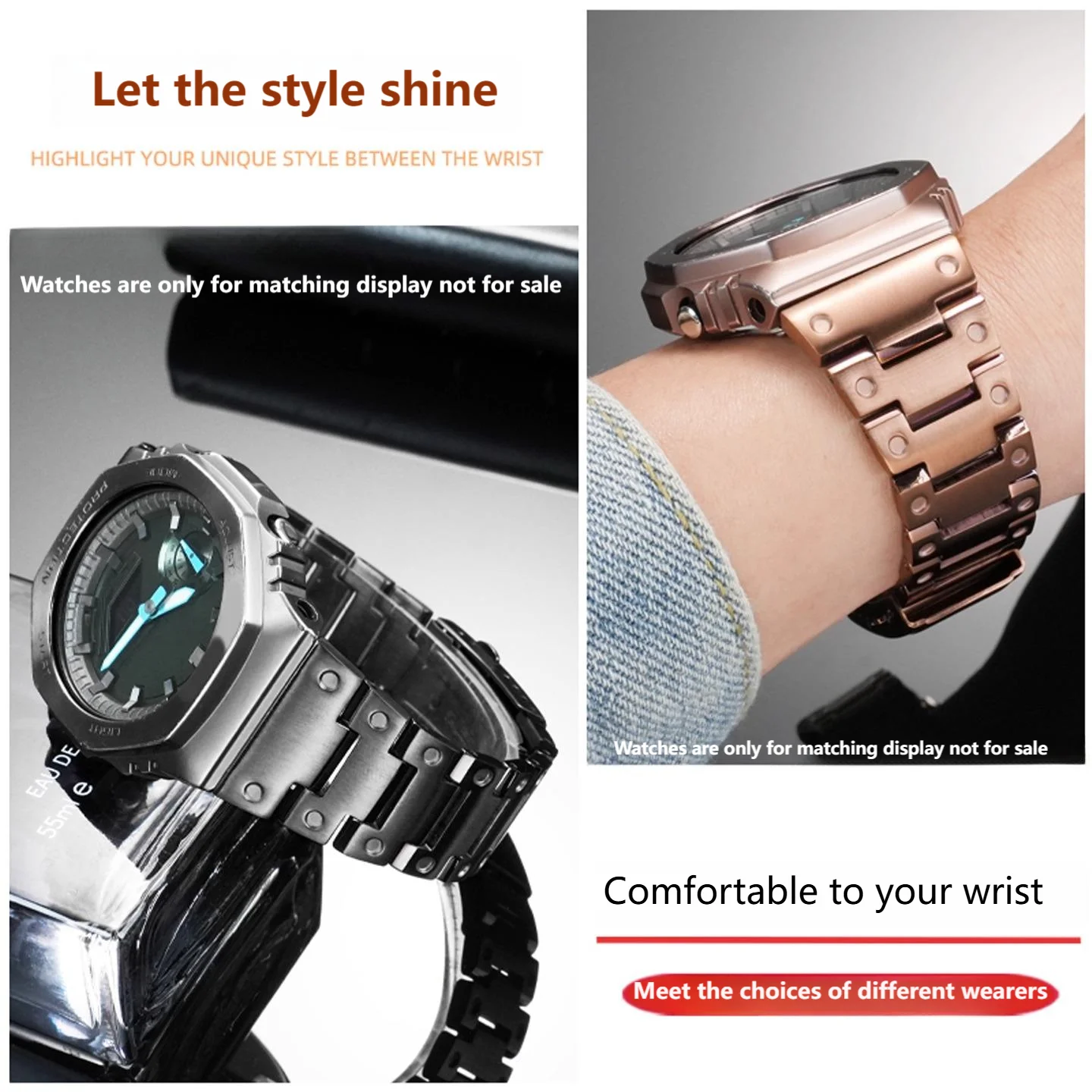 카시오 G-SHOCK GM-2100 농가 오크 시리즈 시계 체인 수정 된 솔리드 스테인레스 스틸 시계 스트랩 16mm 실버 골드 팔찌