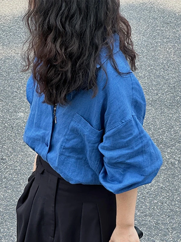 E Csa de Lino de Manga Larga, Ajuste Hoado, ra, de Aodón y Lino, Csa Azul Versátil, Estilo Cárdigan Abie...