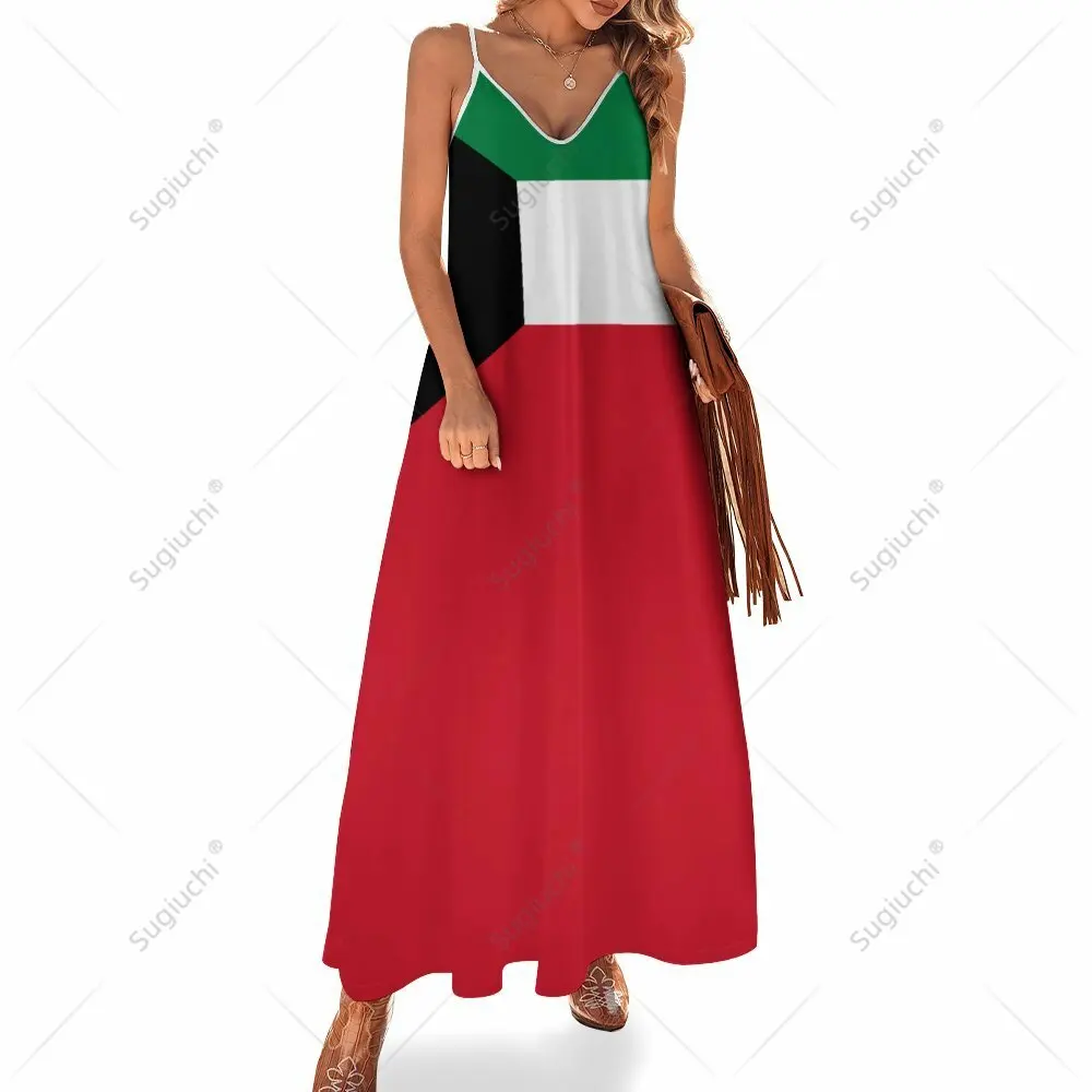 

Long Dresses Dress Kuwait Flag Print New Casual Sleeveless Women's V-Neck Printed Dress Swing Retro Dresses