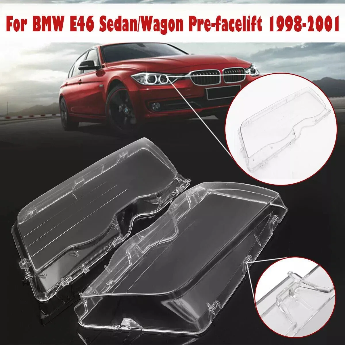 

For BMW E46 3 Series 4 DR 1998-2001 Left/Right Car Headlight Cover Lampshade Waterproof Bright Shell Cover Lamp Clear Lens Cover